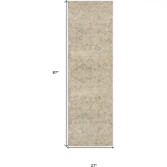 7' Beige And Gray Geometric Distressed Runner Rug Photo 3