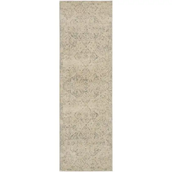 7' Beige And Gray Geometric Distressed Runner Rug Photo 2