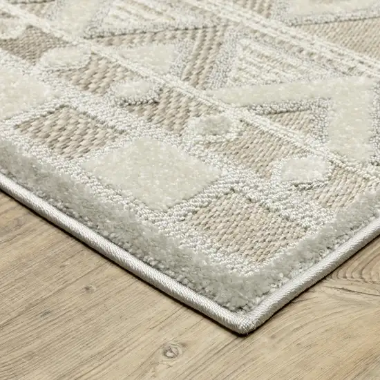 8' Beige And Gray Geometric Runner Rug Photo 7