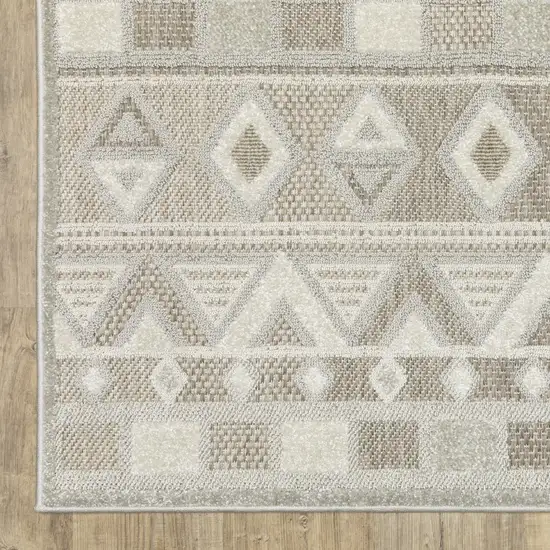 8' Beige And Gray Geometric Runner Rug Photo 5