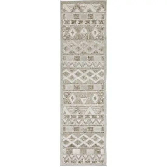 8' Beige And Gray Geometric Runner Rug Photo 4