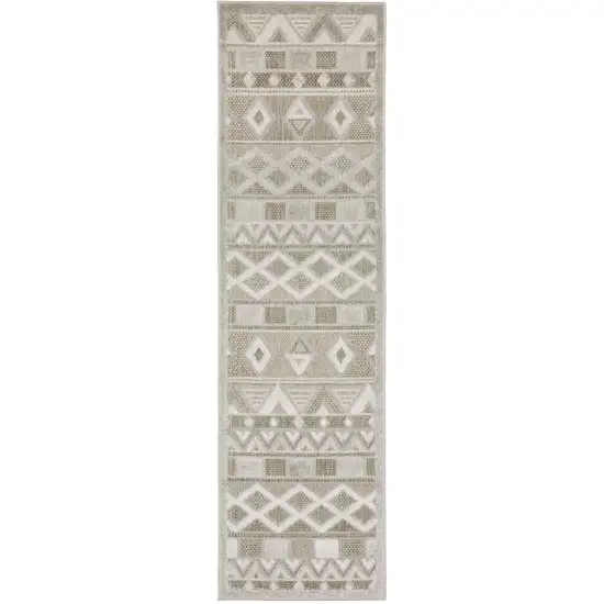 8' Beige And Gray Geometric Runner Rug Photo 2