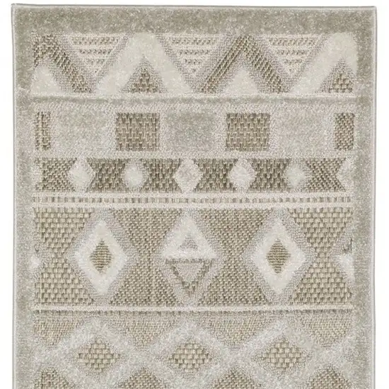 8' Beige And Gray Geometric Runner Rug Photo 6