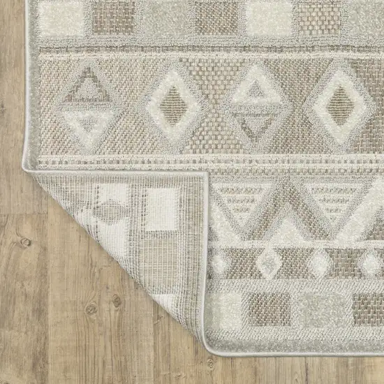 8' Beige And Gray Geometric Runner Rug Photo 9