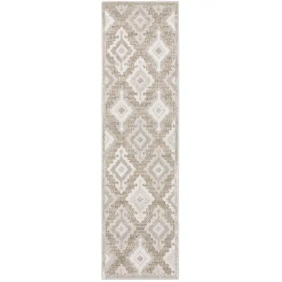 8' Beige And Gray Oriental Runner Rug Photo 2