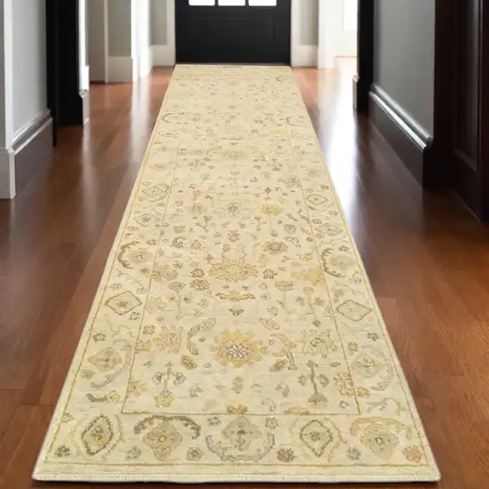 10' Beige And Gray Wool Oriental Hand Knotted Runner Rug Photo 1