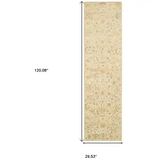 10' Beige And Gray Wool Oriental Hand Knotted Runner Rug Photo 3