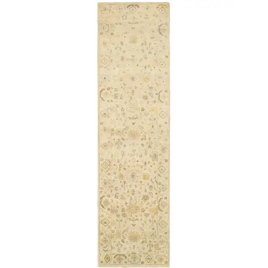 10' Beige And Gray Wool Oriental Hand Knotted Runner Rug Photo 2