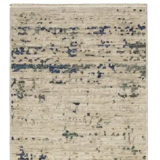 12' Beige And Green Abstract Runner Rug With Fringe Photo 5