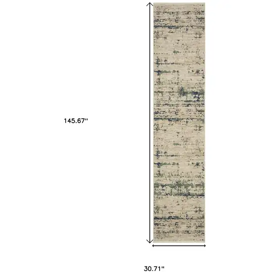 12' Beige And Green Abstract Runner Rug With Fringe Photo 3