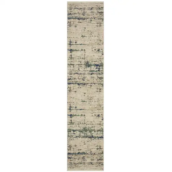 12' Beige And Green Abstract Runner Rug With Fringe Photo 2