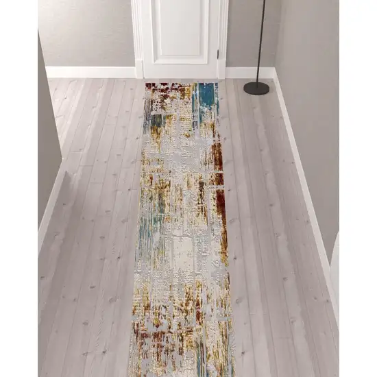 15' Beige And Ivory Abstract Runner Rug Photo 1