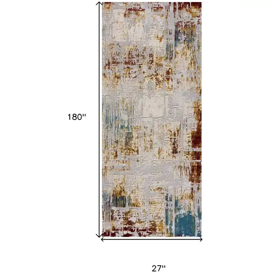 15' Beige And Ivory Abstract Runner Rug Photo 3