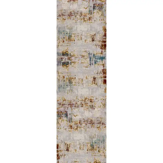 15' Beige And Ivory Abstract Runner Rug Photo 4