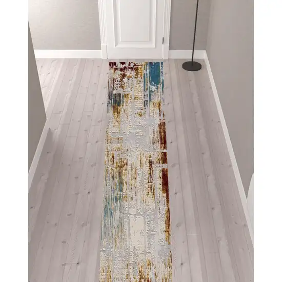 20' Beige And Ivory Abstract Runner Rug Photo 1