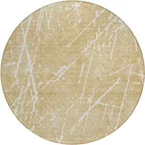 Photo of 8' Beige And Ivory Round Abstract Washable Indoor Outdoor Area Rug