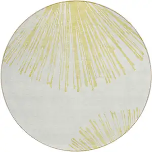 Photo of 8' Beige And Ivory Round Abstract Washable Indoor Outdoor Area Rug