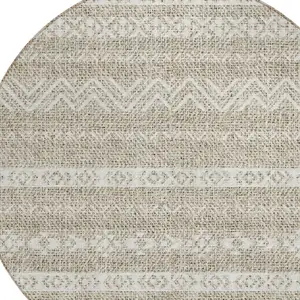 Photo of 8' Beige And Ivory Round Southwestern Washable Indoor Outdoor Area Rug