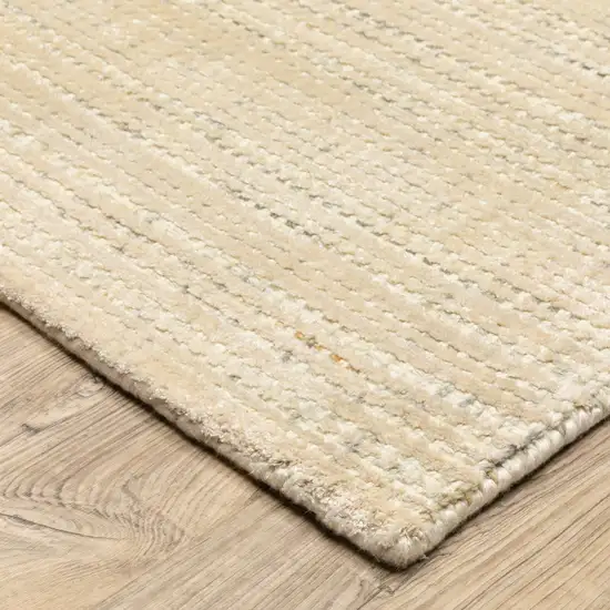 8' Beige And Ivory Striped Hand Tufted Runner Rug Photo 6