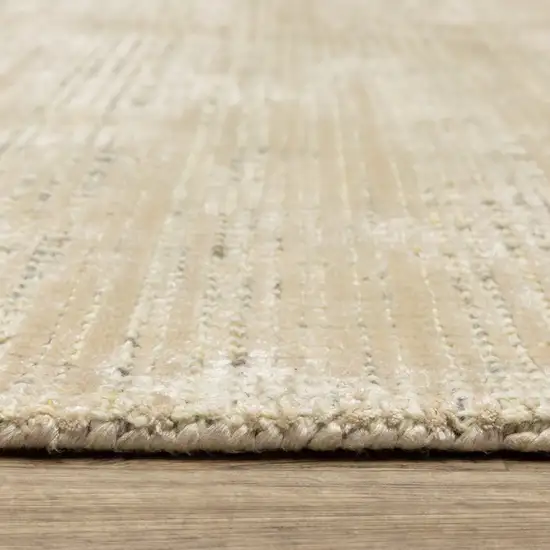 8' Beige And Ivory Striped Hand Tufted Runner Rug Photo 9