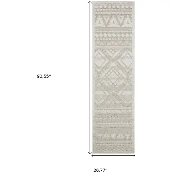 8' Beige And Ivory Tribal Runner Rug Photo 3