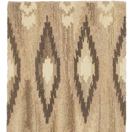 8' Beige And Ivory Wool Abstract Hand Tufted Runner Rug Photo 4