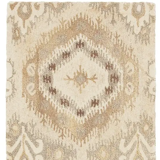 8' Beige And Ivory Wool Abstract Hand Tufted Runner Rug Photo 4