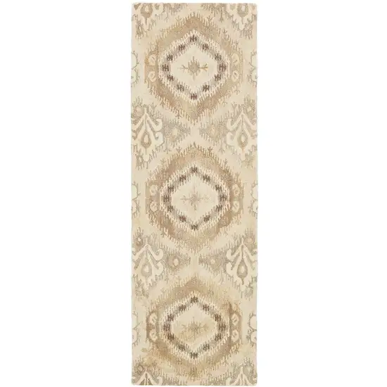 8' Beige And Ivory Wool Abstract Hand Tufted Runner Rug Photo 2