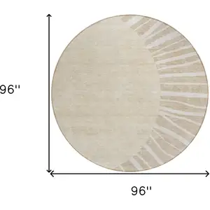 Photo of 8' Beige And Khaki Round Abstract Washable Indoor Outdoor Area Rug