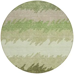 Photo of 8' Beige And Olive Green Round Striped Washable Indoor Outdoor Area Rug