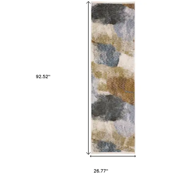 8' Beige And Rust Abstract Runner Rug With Fringe Photo 3