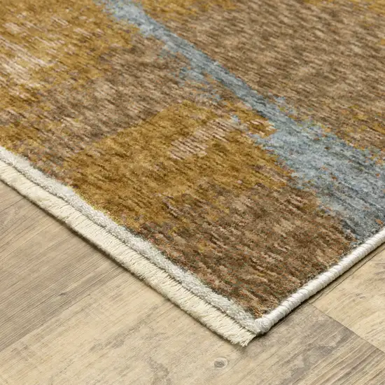 8' Beige And Rust Abstract Runner Rug With Fringe Photo 5