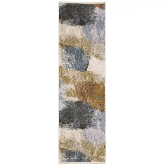 8' Beige And Rust Abstract Runner Rug With Fringe Photo 2