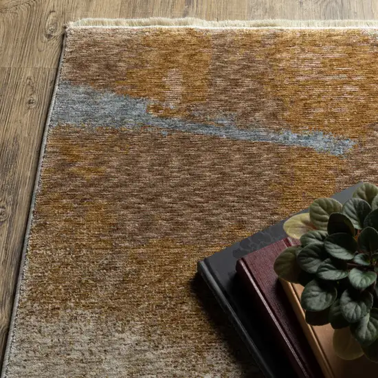 8' Beige And Rust Abstract Runner Rug With Fringe Photo 6