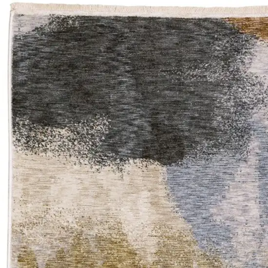 8' Beige And Rust Abstract Runner Rug With Fringe Photo 8