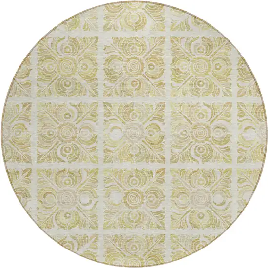 8' Beige And Tan Round Medallion Washable Indoor Outdoor Area Rug Photo 2