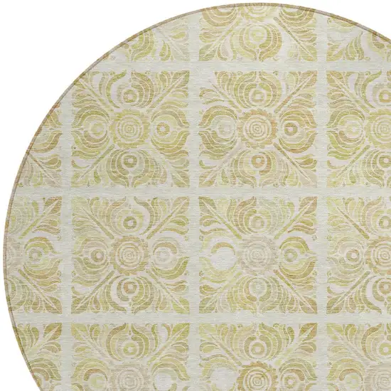 8' Beige And Tan Round Medallion Washable Indoor Outdoor Area Rug Photo 4