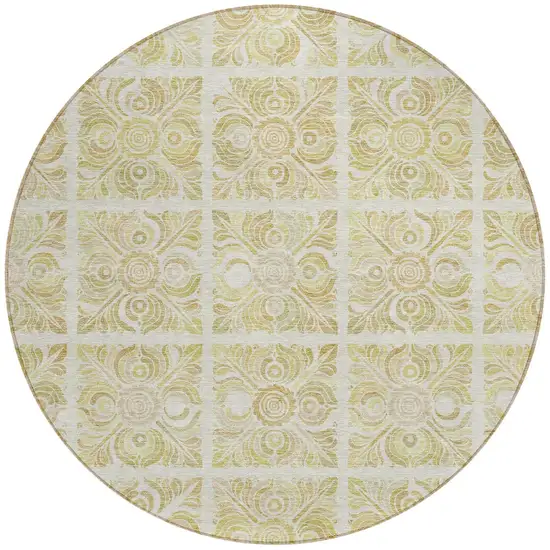 8' Beige And Tan Round Medallion Washable Indoor Outdoor Area Rug Photo 5