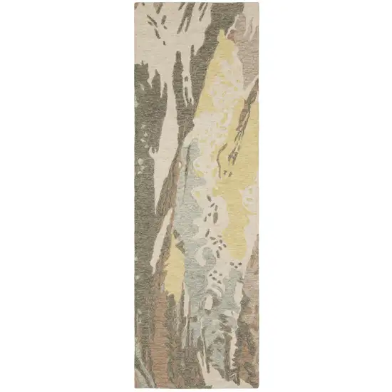 8' Beige And Yellow Wool Abstract Hand Tufted Runner Rug Photo 2