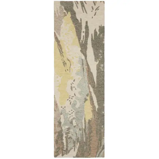 8' Beige And Yellow Wool Abstract Hand Tufted Runner Rug Photo 4