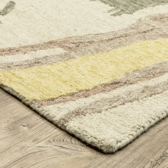 8' Beige And Yellow Wool Abstract Hand Tufted Runner Rug Photo 9