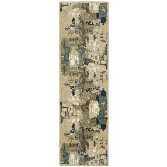 8' Beige Blue And Brown Abstract Runner Rug Photo 2