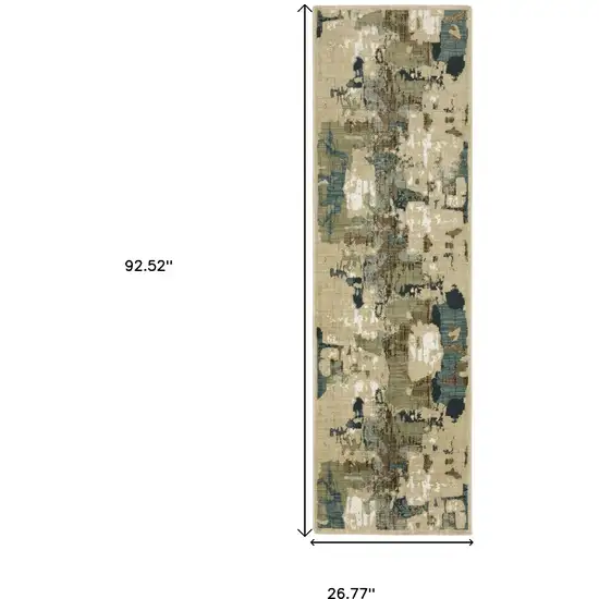 8' Beige Blue And Brown Abstract Runner Rug Photo 3