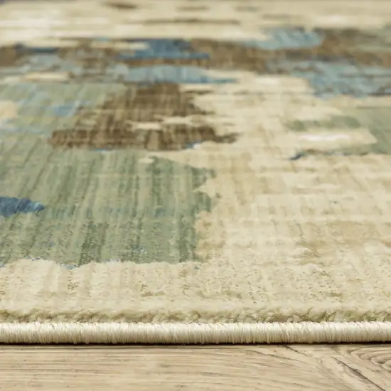 8' Beige Blue And Brown Abstract Runner Rug Photo 6