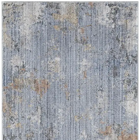 8' Beige Blue and Gray Abstract Runner Rug With Fringe Photo 8