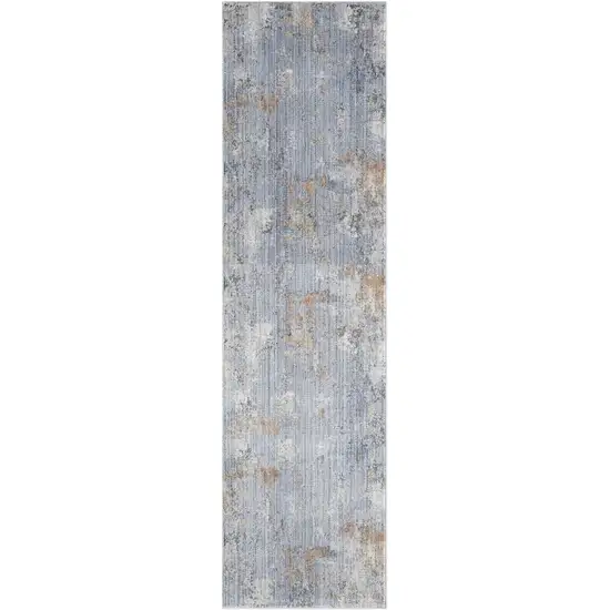 8' Beige Blue and Gray Abstract Runner Rug With Fringe Photo 2