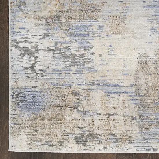 8' Beige Blue and Gray Abstract Runner Rug With Fringe Photo 4