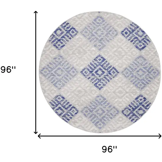 8' Beige Blue and Gray Geometric Round Rug Photo 3