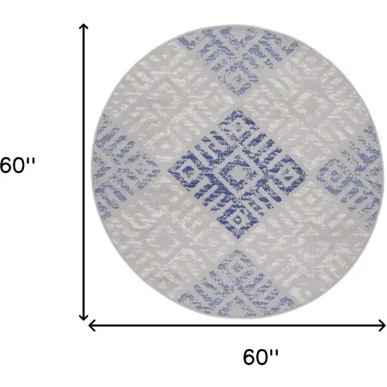 5' Beige Blue and Gray Geometric Round Rug Photo 3