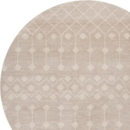 4' Beige Geometric Power Loom Round Rug Photo 6